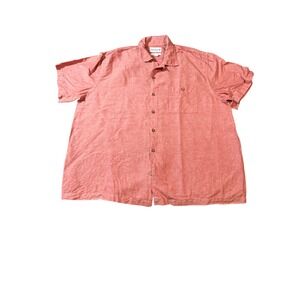 Saddlebred Shirt Mens XL Red Classic Fit Linen Blend Casual Button Up Breathable
